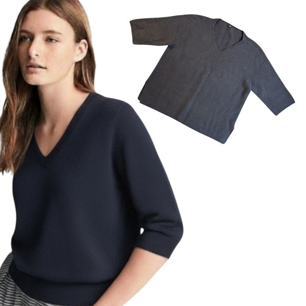 Uniqlo Short Sleeve Minimalist V neck Knit Top Sweater  Dark Navy large